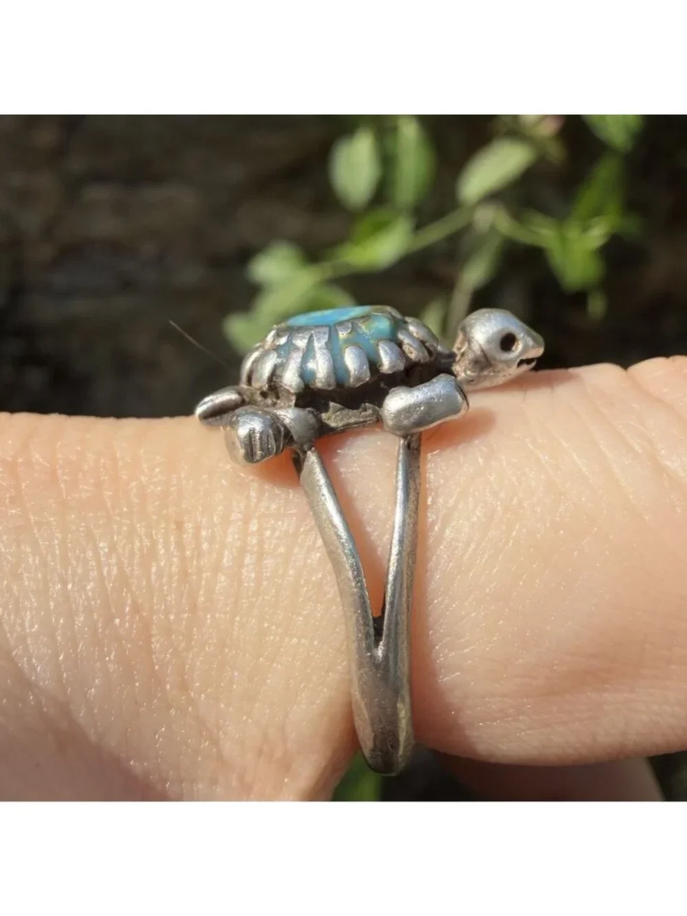 Vintage Sterling Silver Turquoise Turtle Ring Size 7 Southwestern Boho Coastal
